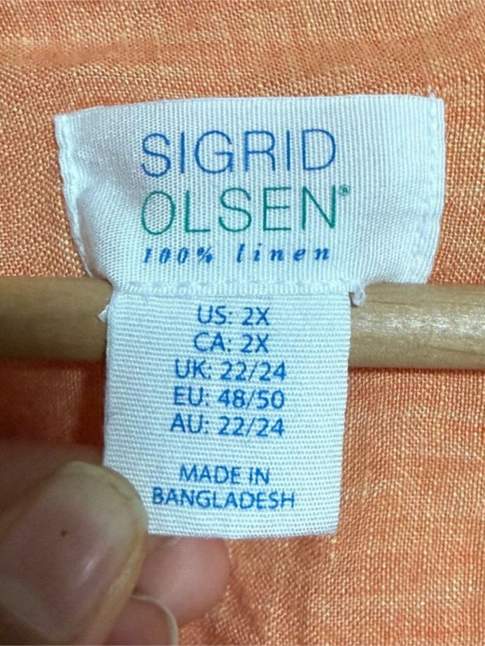 Sigrid Olsen 100% Linen Button Front Shirt Peach Orange Plus Size 2X - Picture 4 of 9